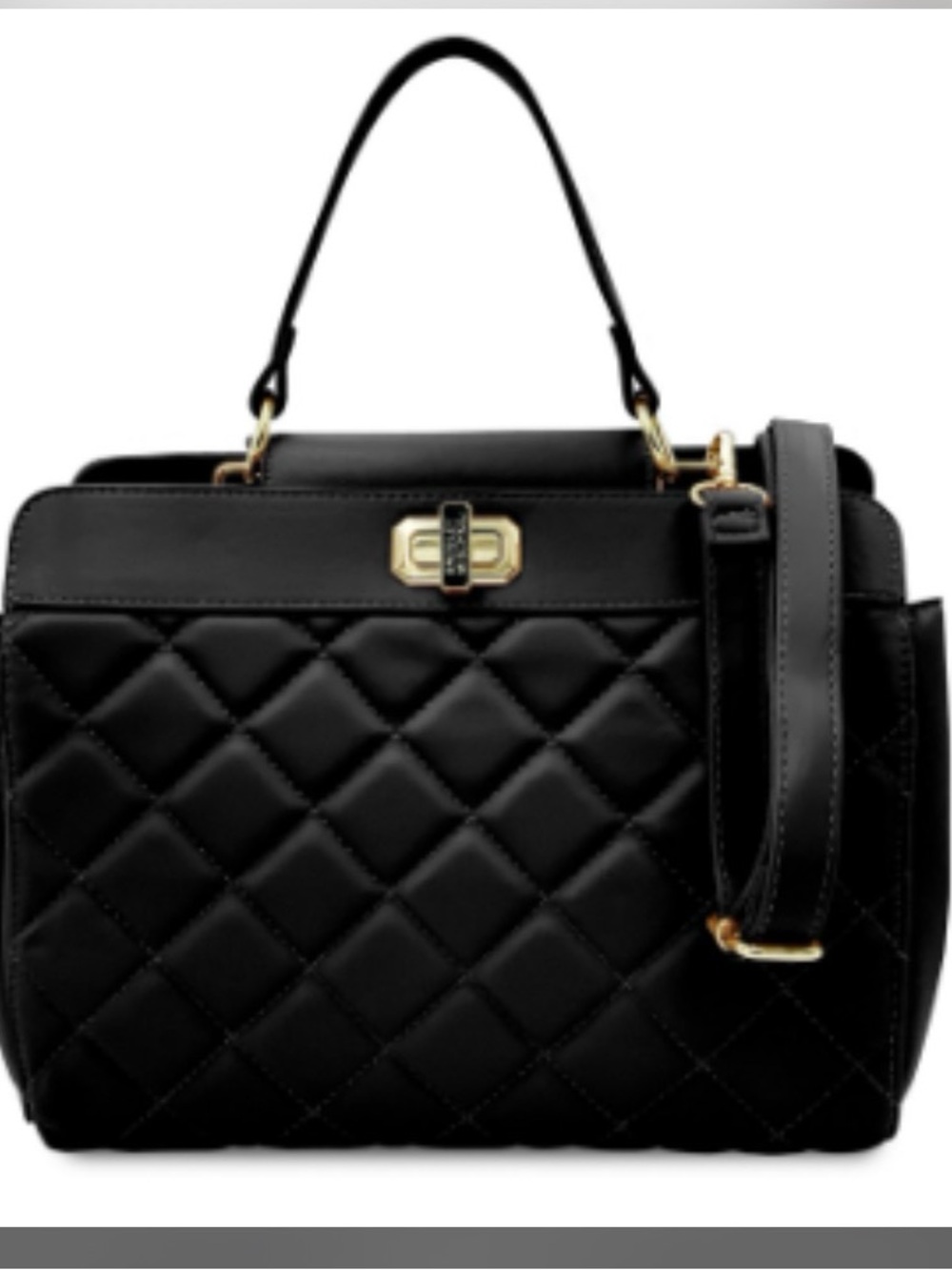 Badgley Mischka Black Quilted Top-Handle Satchel with Gold Hardware